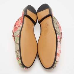 Pre Owned Gucci Beige GG Supreme Blooms Printed Canvas Horsebit Princetown Mules Size 37