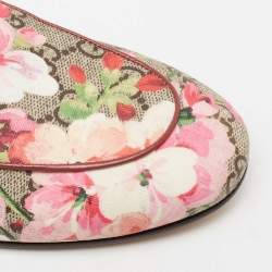 Pre Owned Gucci Beige GG Supreme Blooms Printed Canvas Horsebit Princetown Mules Size 37