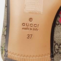 Pre Owned Gucci Beige GG Supreme Blooms Printed Canvas Horsebit Princetown Mules Size 37