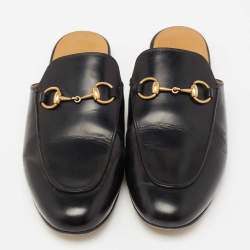 مملوكة مسبقًا حذاء سلايد فلات غوتشي برنس تاون جلد أسود مقاس 36