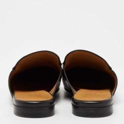 مملوكة مسبقًا حذاء سلايد فلات غوتشي برنس تاون جلد أسود مقاس 36