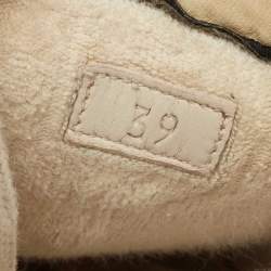 Pre Owned Gucci Beige/Green Nubuck Leather And Canvas Screener Low Top Sneakers Size 39