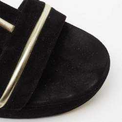 مملوكة مسبقًا صندل غوتشي جلد وسويدي أسود سير حرف تي نعل سميك بحزام للكاحل مقاس 38.5