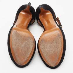 مملوكة مسبقًا صندل غوتشي سويدي أسود مقدمة مفتوحة بحزام للكاحل نعل سميك مقاس 38.5