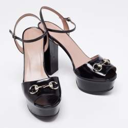 Pre Owned Gucci Black Patent Leather Claudie Ankle-Strap Sandals Size 40