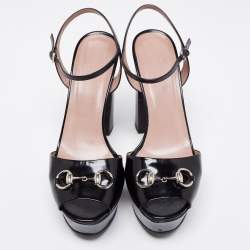 Pre Owned Gucci Black Patent Leather Claudie Ankle-Strap Sandals Size 40