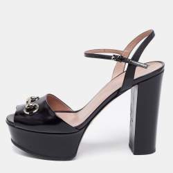 Pre Owned Gucci Black Patent Leather Claudie Ankle-Strap Sandals Size 40