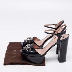 Pre Owned Gucci Black Patent Leather Claudie Ankle-Strap Sandals Size 40