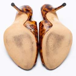 Pre Owned Gucci Two-Tone Animal Print Patent Leather Peep-Toe Slingback Sandals Size 37.5