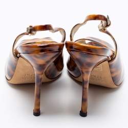 Pre Owned Gucci Two-Tone Animal Print Patent Leather Peep-Toe Slingback Sandals Size 37.5