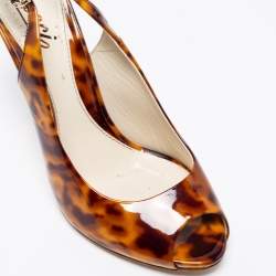 Pre Owned Gucci Two-Tone Animal Print Patent Leather Peep-Toe Slingback Sandals Size 37.5