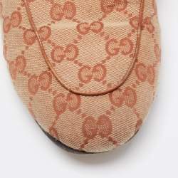 Pre Owned Gucci Beige/Brown GG Canvas and Fur Lined Princetown Flat Mules Size 38