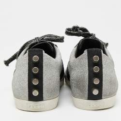 Gucci Metallic Silver Glitter  Bambi Web Detail Studded Low Top Sneakers Size 39