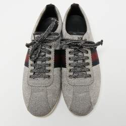 Gucci Metallic Silver Glitter  Bambi Web Detail Studded Low Top Sneakers Size 39