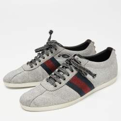Gucci Metallic Silver Glitter  Bambi Web Detail Studded Low Top Sneakers Size 39