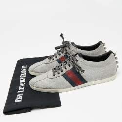 Gucci Metallic Silver Glitter  Bambi Web Detail Studded Low Top Sneakers Size 39