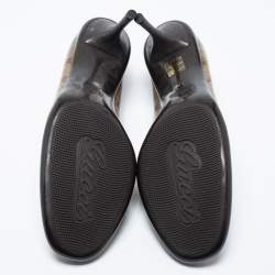 Pre Owned Gucci Brown/Beige GG Crystal Supreme Canvas Bow Round-Toe Pumps Size 40