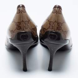 Pre Owned Gucci Brown/Beige GG Crystal Supreme Canvas Bow Round-Toe Pumps Size 40