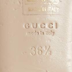 Pre Owned Gucci Gold Leather Faux Pearl Embellished Willow T Strap Flat Sandals Size 36.5