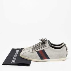 Pre Owned Gucci Metallic Silver Glitter Web Bambi Sneakers Size 37.5