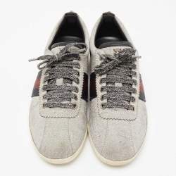 Pre Owned Gucci Metallic Silver Glitter Web Bambi Sneakers Size 37.5