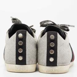 Pre Owned Gucci Metallic Silver Glitter Web Bambi Sneakers Size 37.5