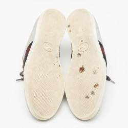 Pre Owned Gucci Metallic Silver Glitter Web Bambi Sneakers Size 37.5