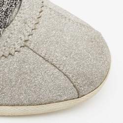 Pre Owned Gucci Metallic Silver Glitter Web Bambi Sneakers Size 37.5