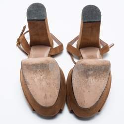 Pre Owned Gucci Light Brown Suede Claudie Platform Sandals Size 36.5