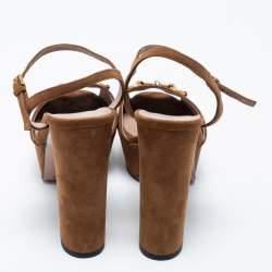 Pre Owned Gucci Light Brown Suede Claudie Platform Sandals Size 36.5