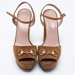 Pre Owned Gucci Light Brown Suede Claudie Platform Sandals Size 36.5