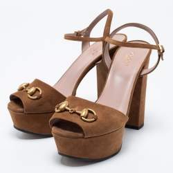 Pre Owned Gucci Light Brown Suede Claudie Platform Sandals Size 36.5