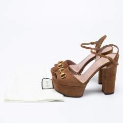 Pre Owned Gucci Light Brown Suede Claudie Platform Sandals Size 36.5