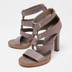 Gucci Mauve Leather Studded Gladiator Sandals Size 37.5