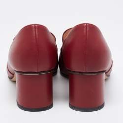 Pre Owned Gucci Burgundy Leather Horsebit Block Heel Pumps Size 40