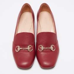 Pre Owned Gucci Burgundy Leather Horsebit Block Heel Pumps Size 40