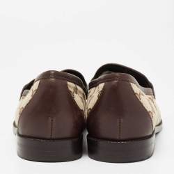 مملوكة مسبقًا Gucci Brown/Beige GG Canvas And Leather Horsebit Web Slip On Loafers Size 37