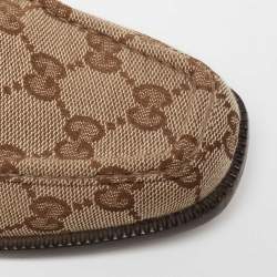 مملوكة مسبقًا Gucci Brown/Beige GG Canvas And Leather Horsebit Web Slip On Loafers Size 37