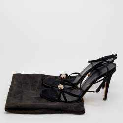 Gucci Black Suede GG Crystal Embellished Ankle Strap Sandals Size 39