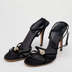 Gucci Black Suede GG Crystal Embellished Ankle Strap Sandals Size 39