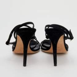 Gucci Black Suede GG Crystal Embellished Ankle Strap Sandals Size 39