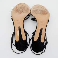Gucci Black Suede GG Crystal Embellished Ankle Strap Sandals Size 39