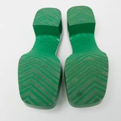 Pre Owned Gucci Green Rubber Embossed Logo Block Heel Slide Sandals Size 37