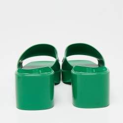 Pre Owned Gucci Green Rubber Embossed Logo Block Heel Slide Sandals Size 37