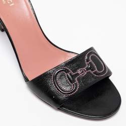Pre Owned Gucci Black Leather Stitched Horsebit Slide Sandals Size 38.5