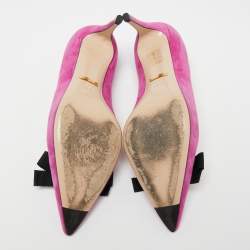 Pre Owned Gucci Magenta/Gold Suede and Leather Moody Bee Pointed-Toe Pumps Size 35.5