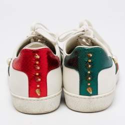 Pre Owned Gucci White Leather Studded Ace Low Top Sneakers Size 39.5 
