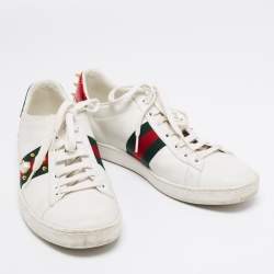 Pre Owned Gucci White Leather Studded Ace Low Top Sneakers Size 39.5 