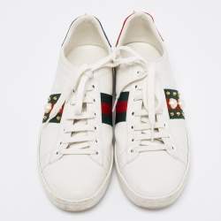 Pre Owned Gucci White Leather Studded Ace Low Top Sneakers Size 39.5 