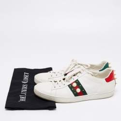 Pre Owned Gucci White Leather Studded Ace Low Top Sneakers Size 39.5 